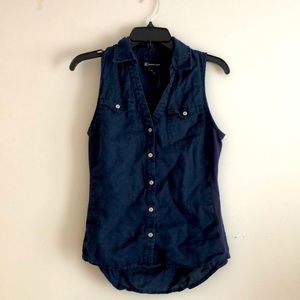 Linen Navy Sleeveless Button Up Tank Top